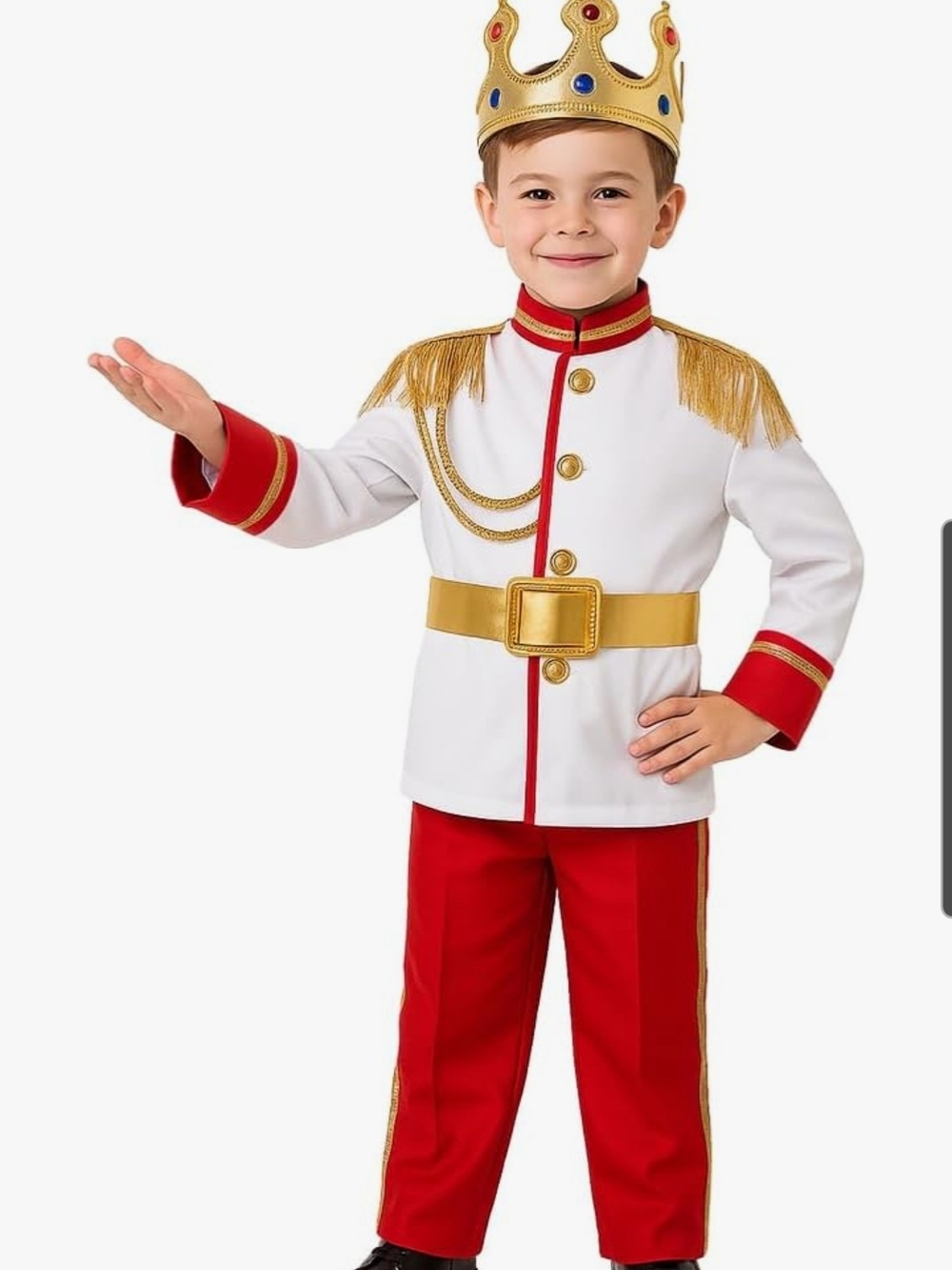 Kids Royal Prince Costume in White, Red and Gold 7-8 Years Old